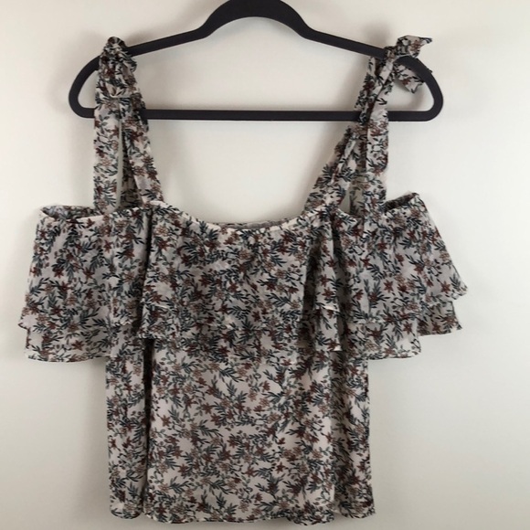 Rebecca Minkoff Floral Ruffle Tie Shoulder Jamie Top Size Small - Picture 4 of 7
